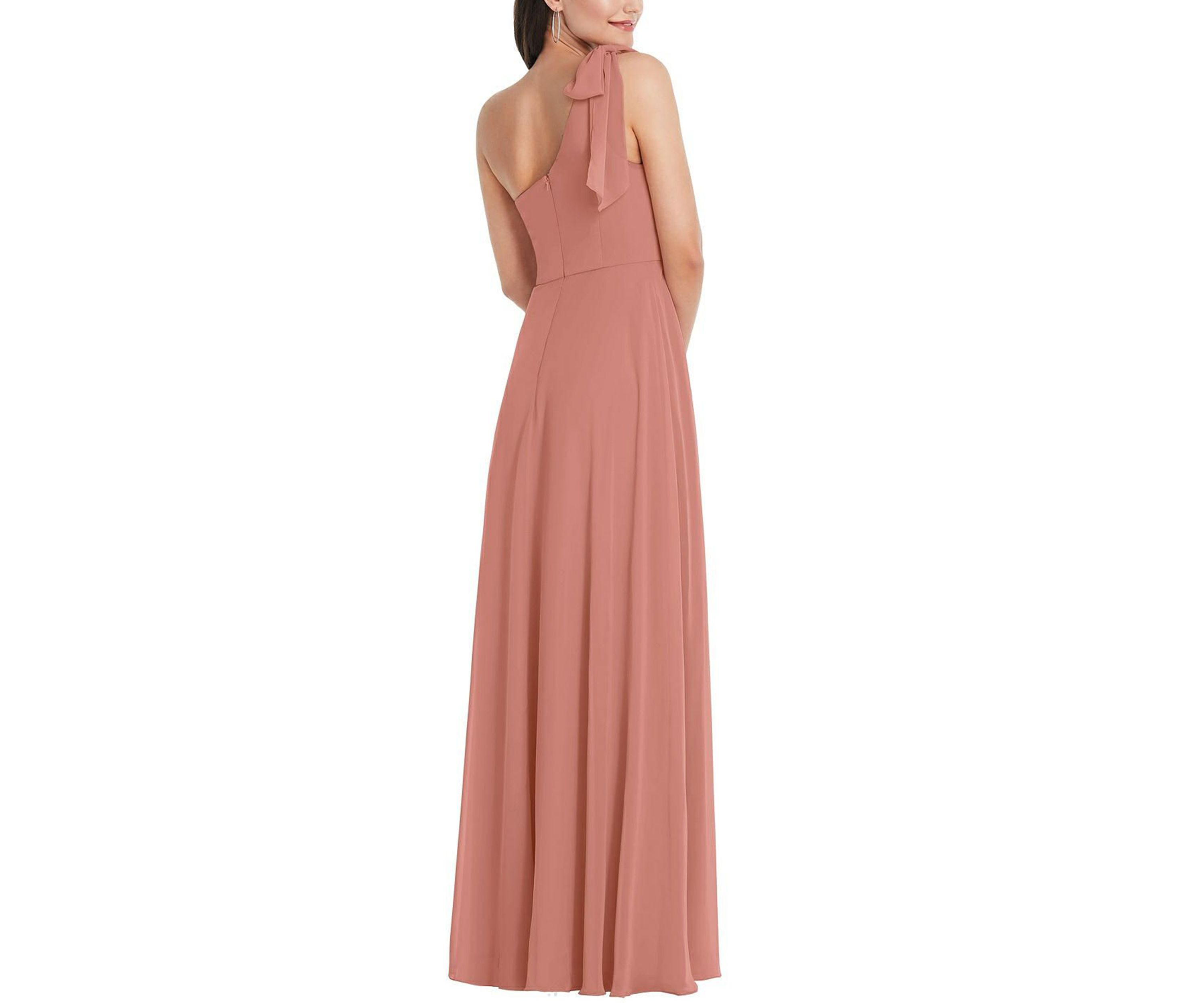 Draped One-Shoulder Maxi Dress with Scarf Bow