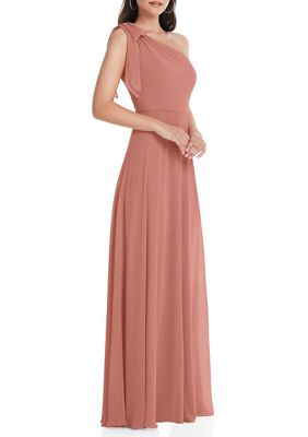 Draped One-Shoulder Maxi Dress with Scarf Bow