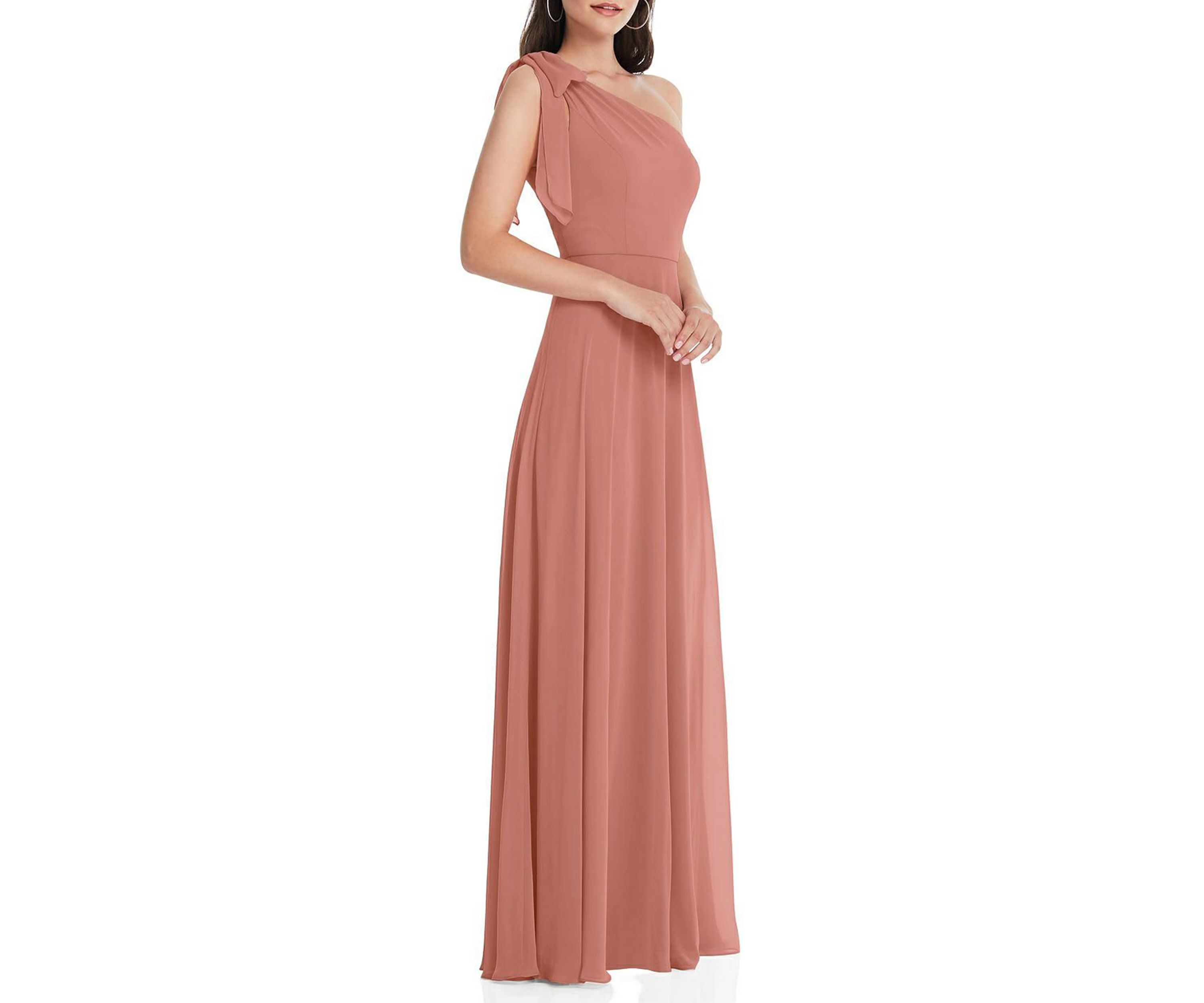 Draped One-Shoulder Maxi Dress with Scarf Bow
