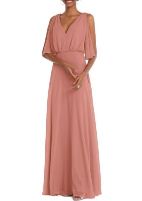 V-Neck Split Sleeve Blouson Bodice Maxi Dress