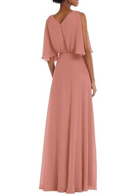 V-Neck Split Sleeve Blouson Bodice Maxi Dress