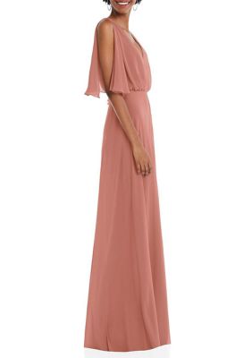 V-Neck Split Sleeve Blouson Bodice Maxi Dress