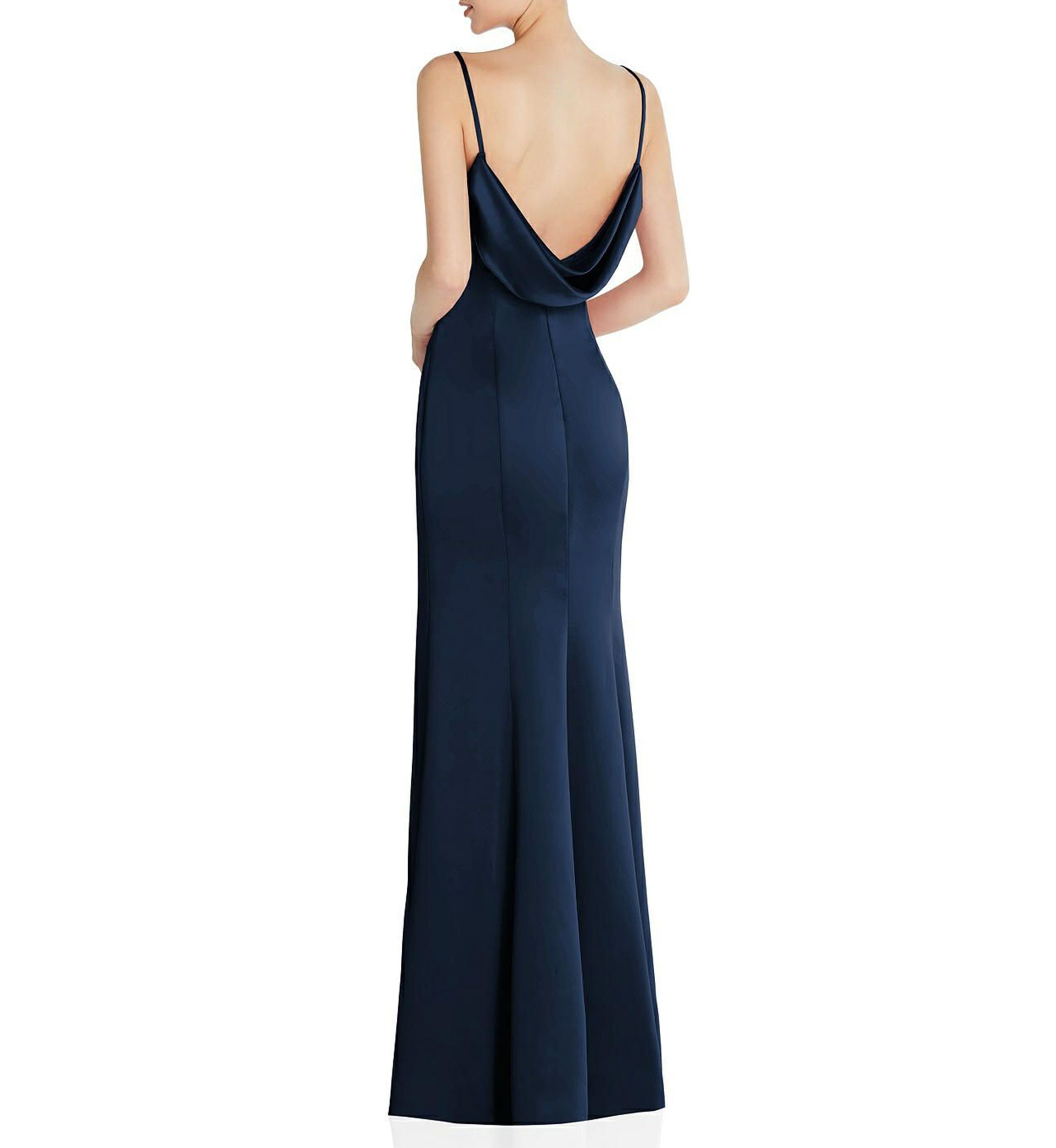 Draped Cowl-Back Princess Line Dress with Front Slit