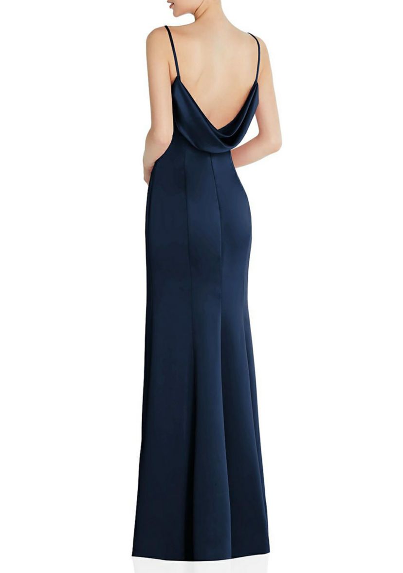 Draped Cowl-Back Princess Line Dress with Front Slit
