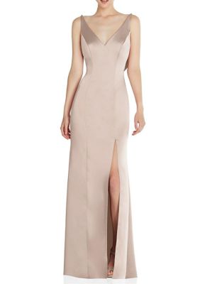 Draped Cowl-Back Princess Line Dress with Front Slit