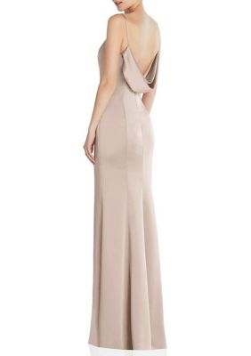 Draped Cowl-Back Princess Line Dress with Front Slit