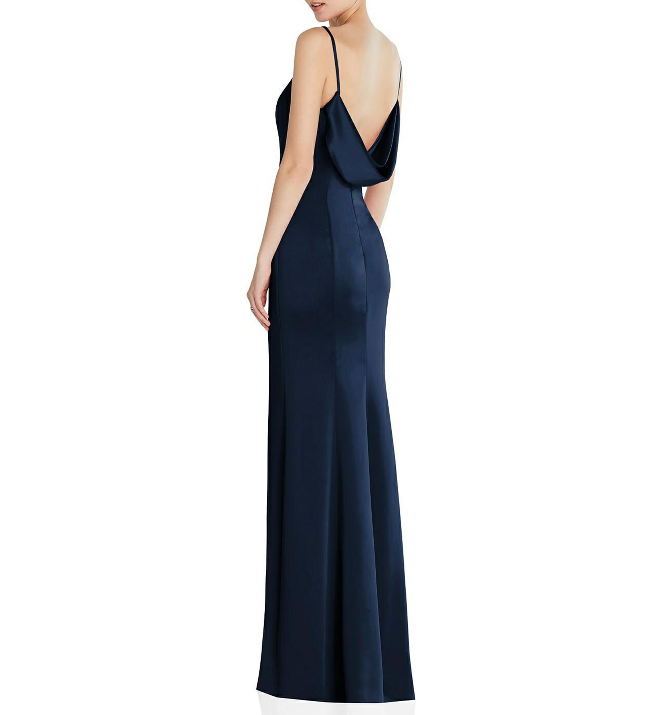 Draped Cowl-Back Princess Line Dress with Front Slit