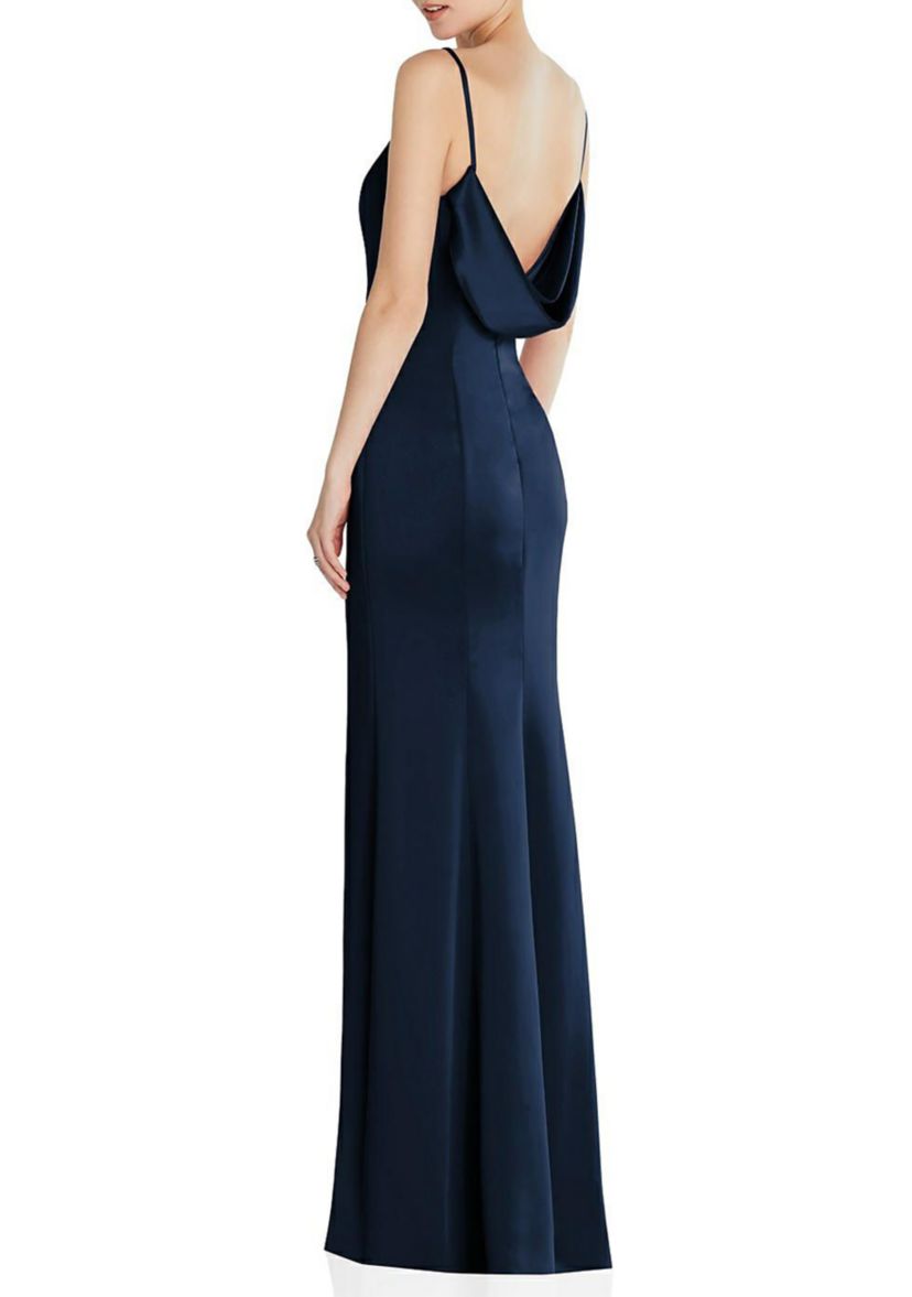 Draped Cowl-Back Princess Line Dress with Front Slit