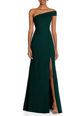 After Six Women's Asymmetrical Off-the-Shoulder Cuff Trumpet Gown With Front Slit
