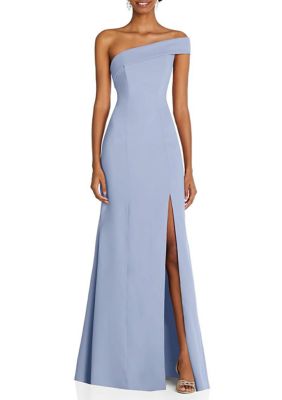 After Six Women's Asymmetrical Off-the-Shoulder Cuff Trumpet Gown With Front Slit, Sky Blue, 10