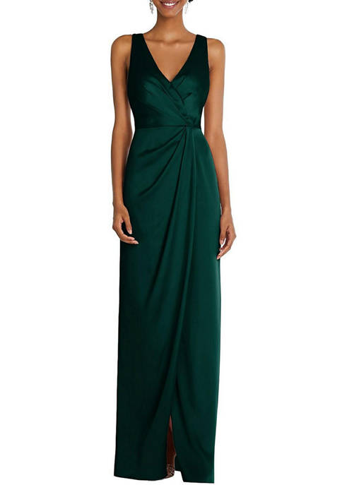After Six Womens Faux Wrap Whisper Satin Maxi