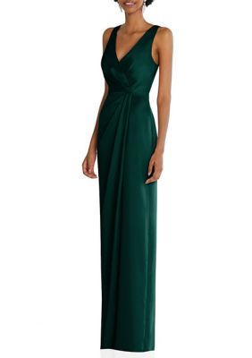 Faux Wrap Whisper Satin Maxi Dress with Draped Tulip Skirt