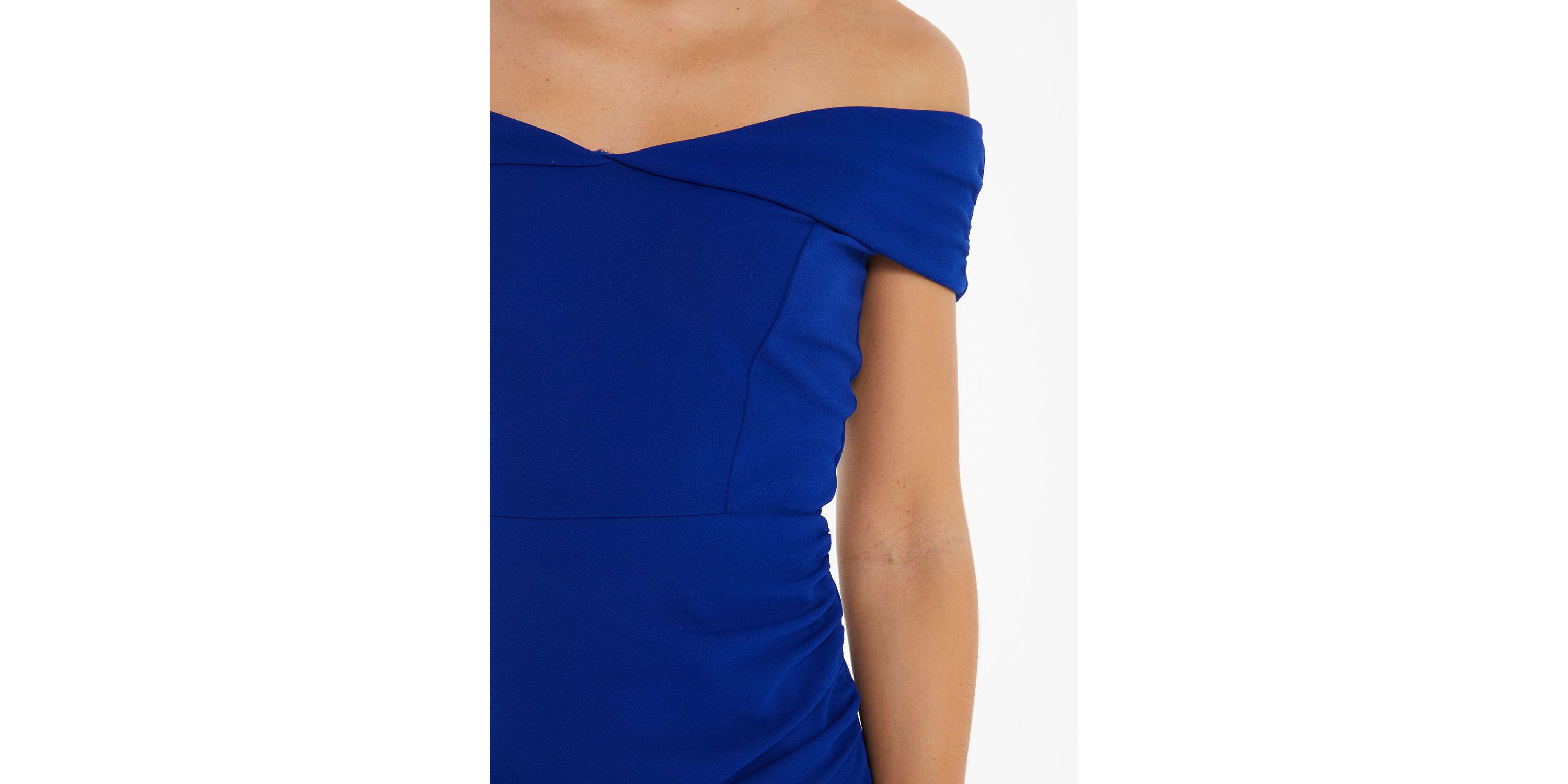 Scuba Crepe Ruched Bardot Maxi Dress