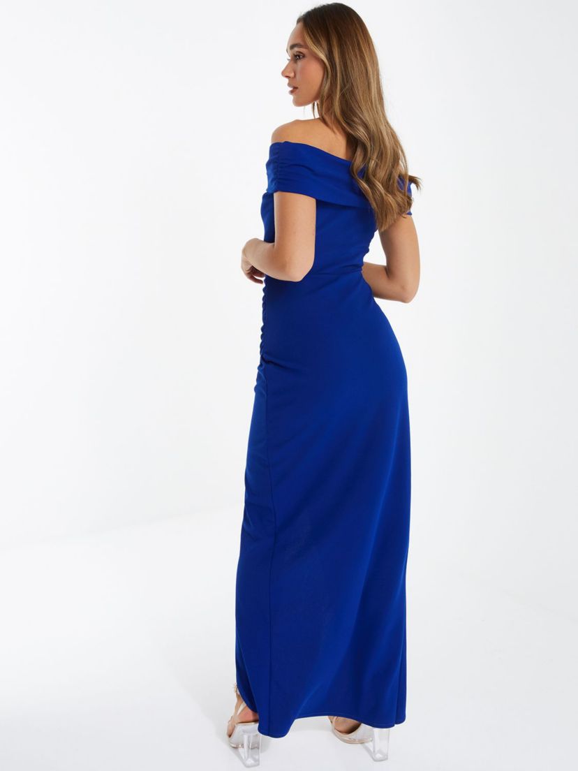 Scuba Crepe Ruched Bardot Maxi Dress