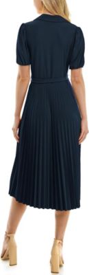 ITY Monaco Stretch Dress with Pleated Skirt and Button Up Collar Neck