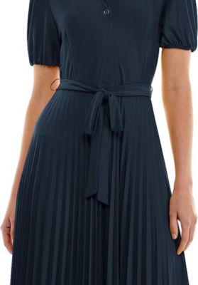 ITY Monaco Stretch Dress with Pleated Skirt and Button Up Collar Neck