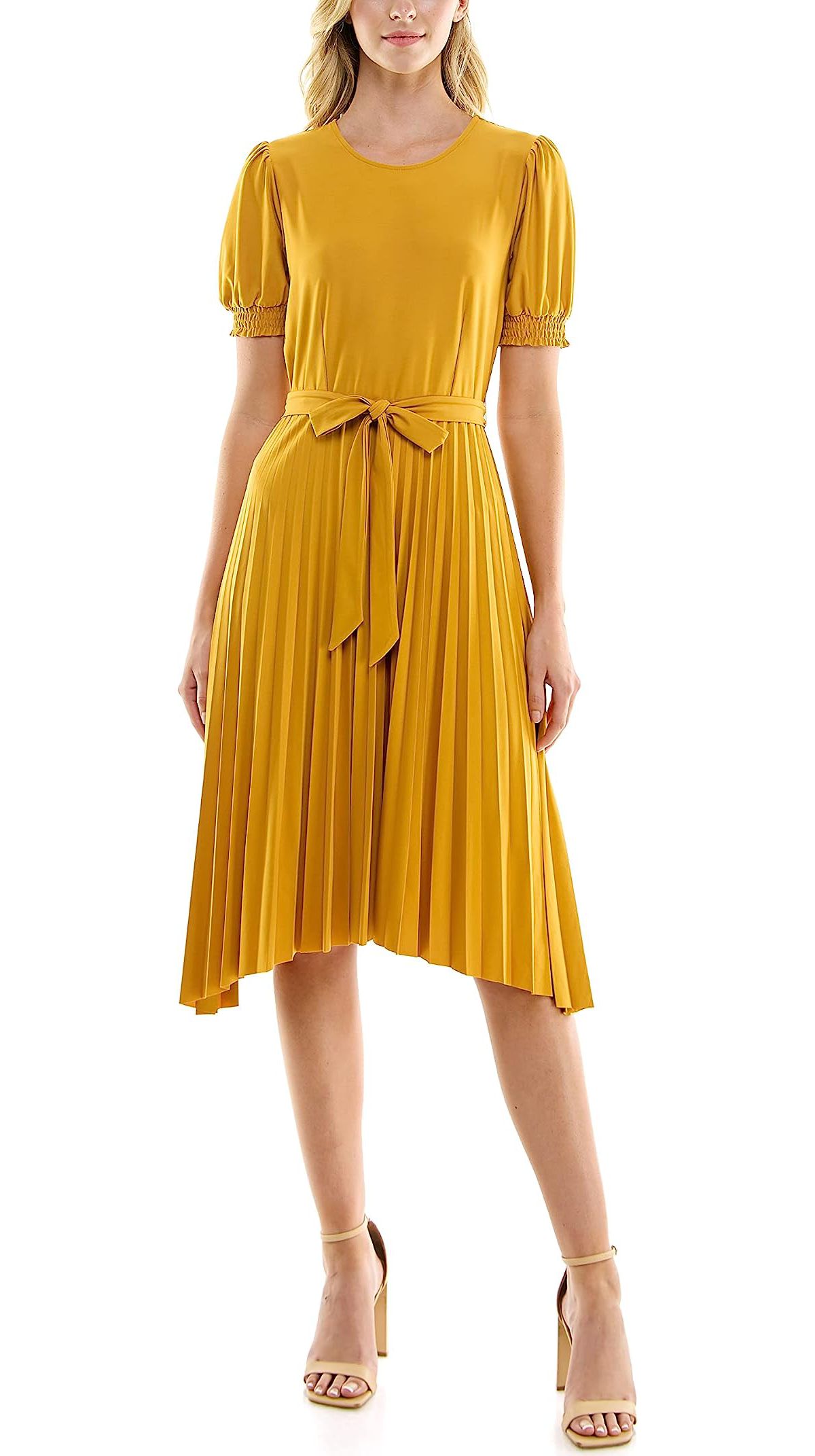 ITY Monaco Stretch Dress with Pleated Skirt and Blouson Sleeve