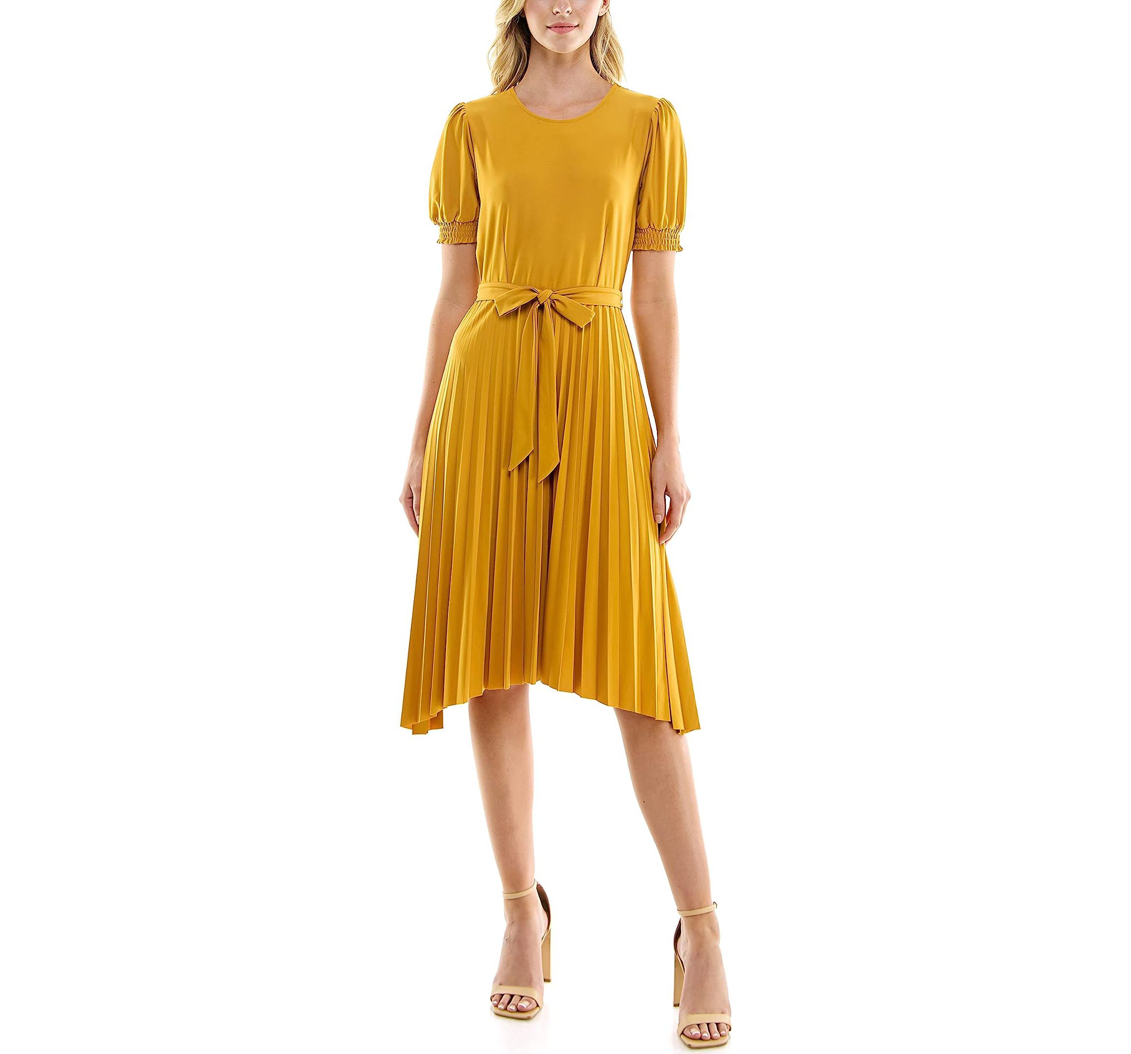 ITY Monaco Stretch Dress with Pleated Skirt and Blouson Sleeve