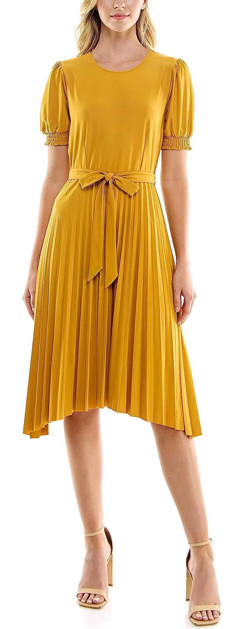 ITY Monaco Stretch Dress with Pleated Skirt and Blouson Sleeve