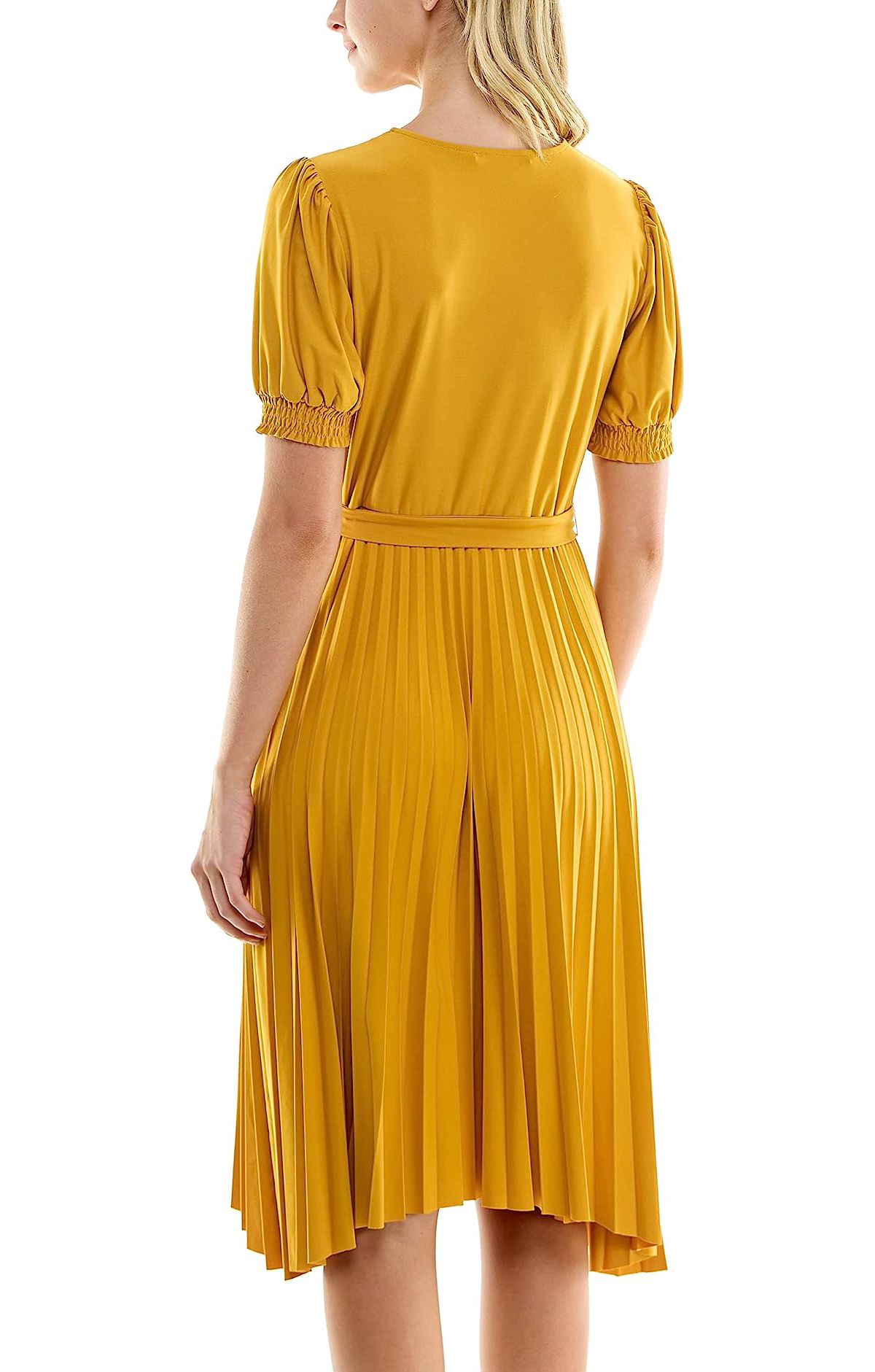ITY Monaco Stretch Dress with Pleated Skirt and Blouson Sleeve