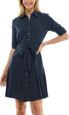 Button To Hem Shirtdress with Pleated Skirt Detail