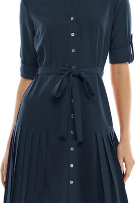 Button To Hem Shirtdress with Pleated Skirt Detail