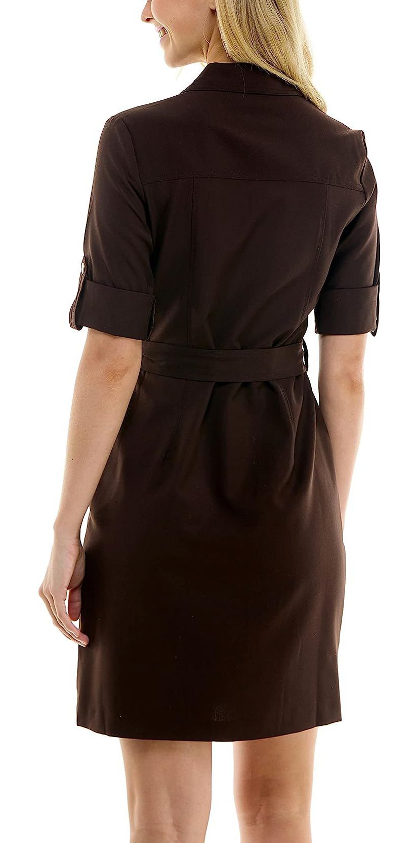 Four Pocket Sharkskin Shirtdress with Pleather Trim