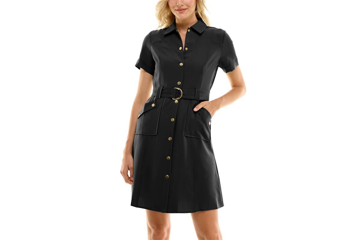Sharkskin Shirtdress with Strap Detail