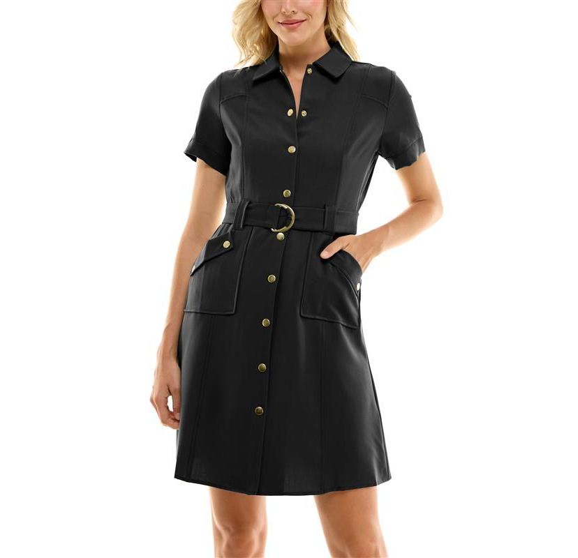 Sharkskin Shirtdress with Strap Detail