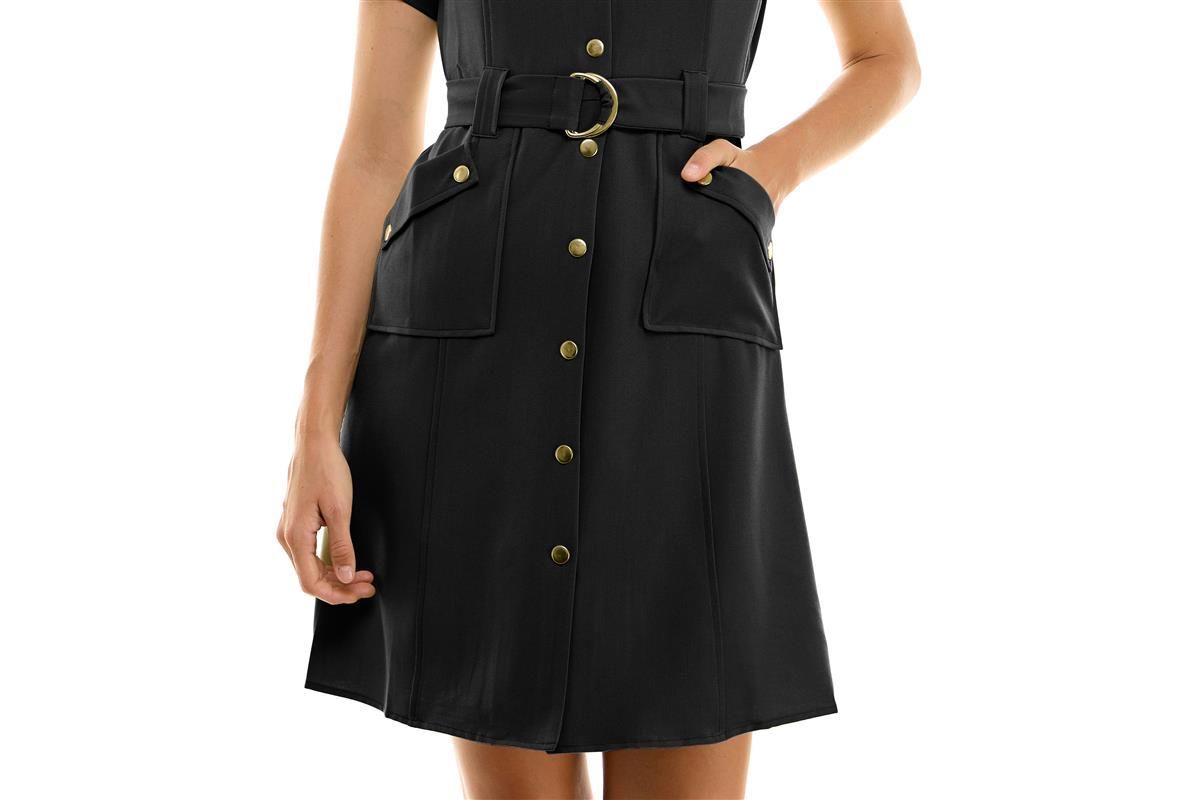 Sharkskin Shirtdress with Strap Detail