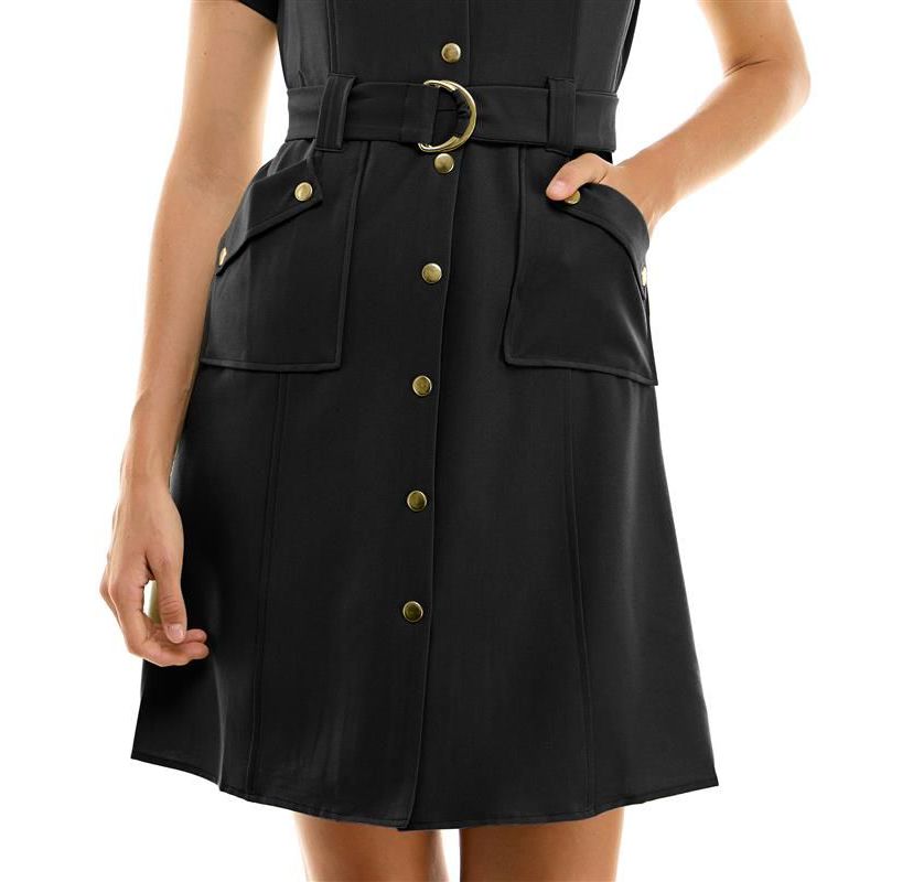 Sharkskin Shirtdress with Strap Detail