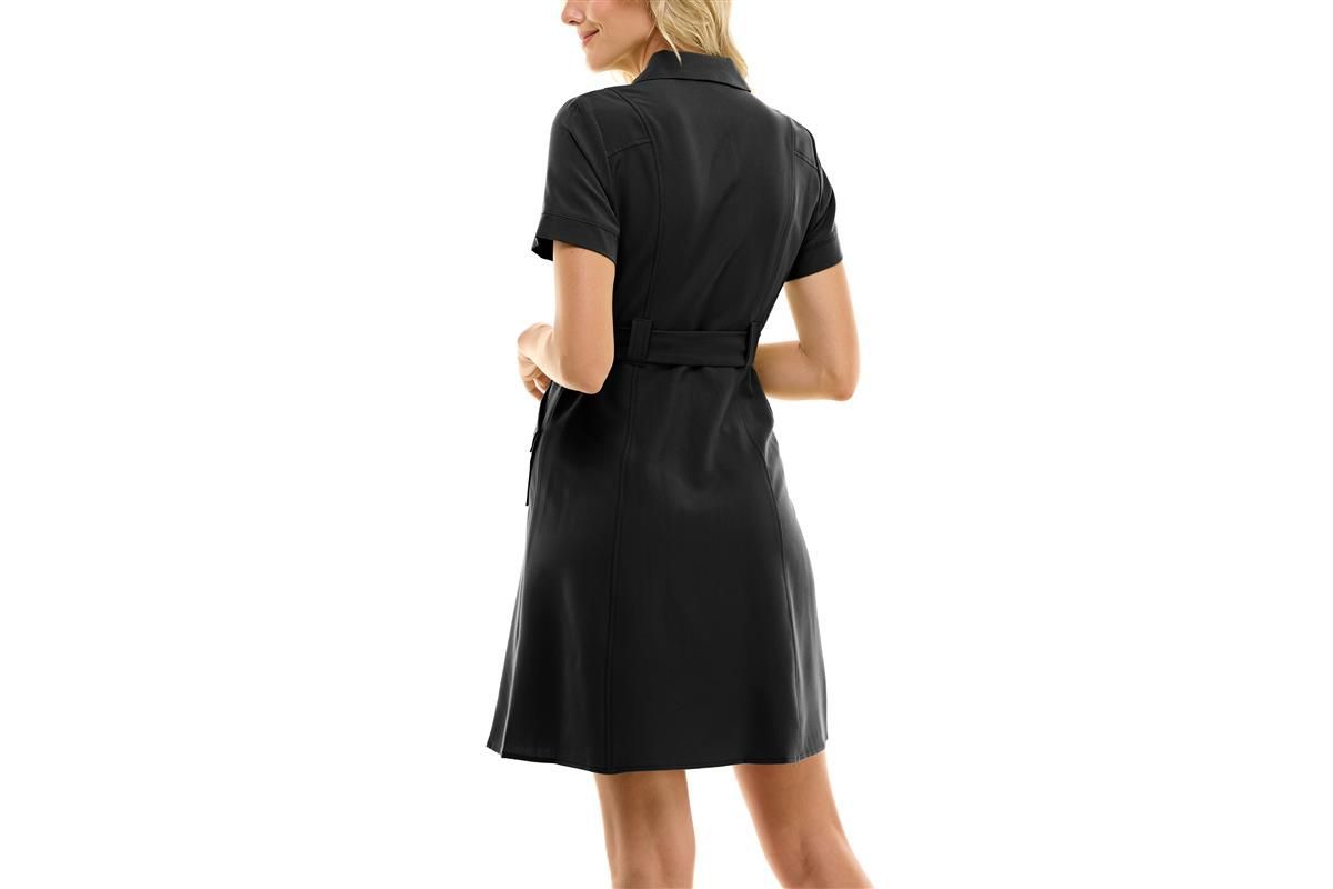 Sharkskin Shirtdress with Strap Detail