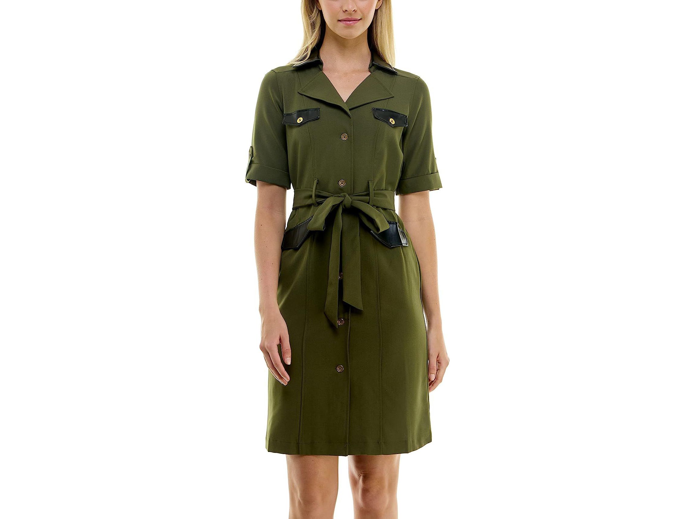 Sharkskin Shirtdress with Pleather Trims