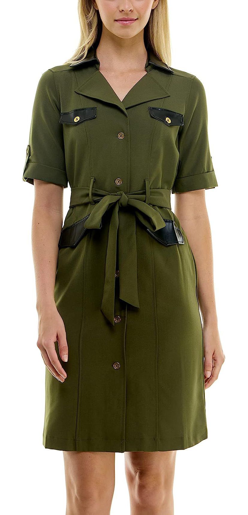 Sharkskin Shirtdress with Pleather Trims
