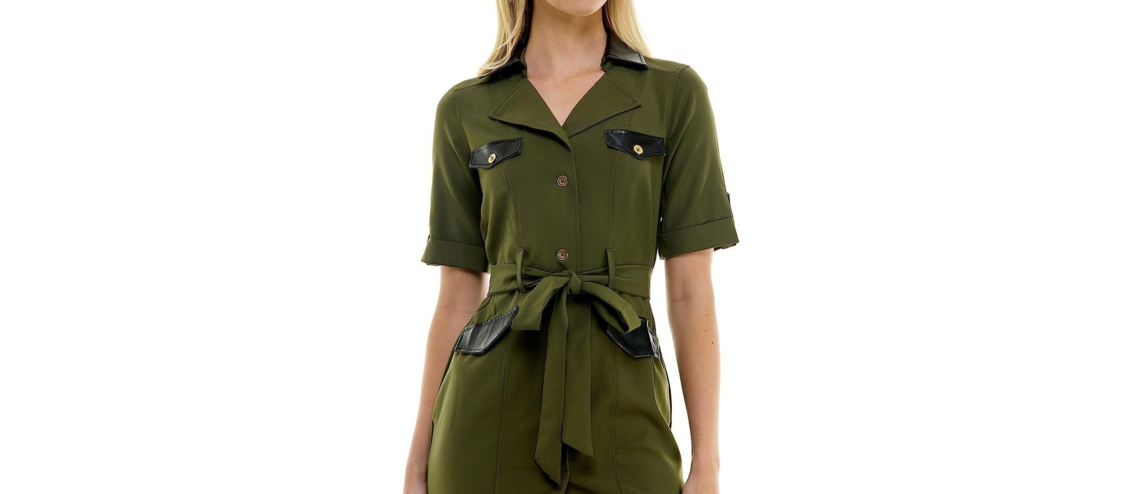 Sharkskin Shirtdress with Pleather Trims