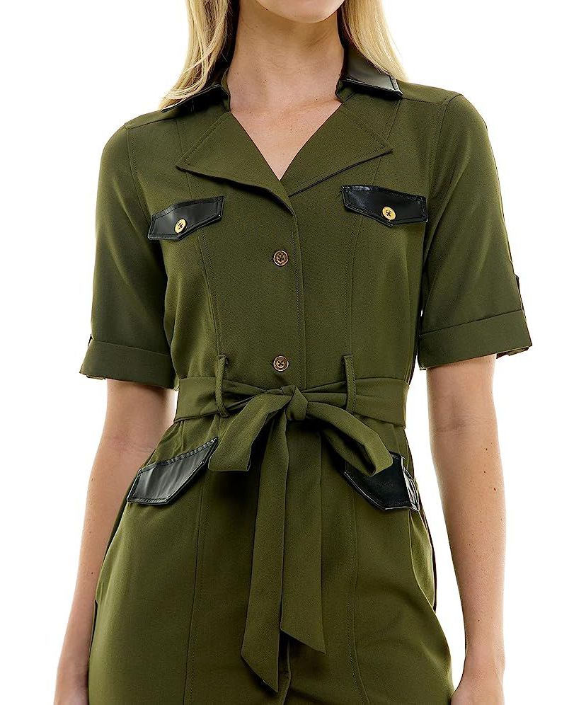 Sharkskin Shirtdress with Pleather Trims