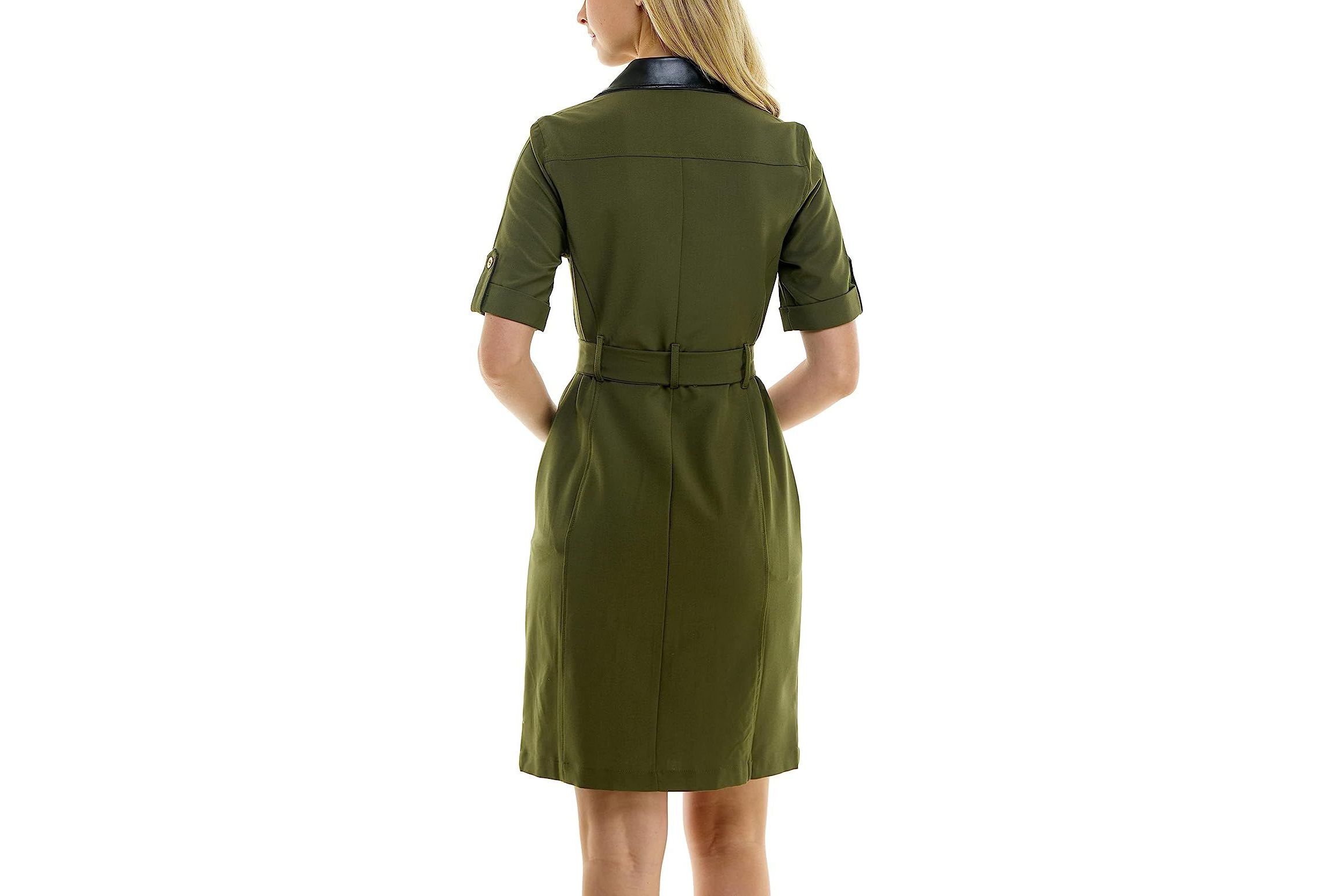 Sharkskin Shirtdress with Pleather Trims