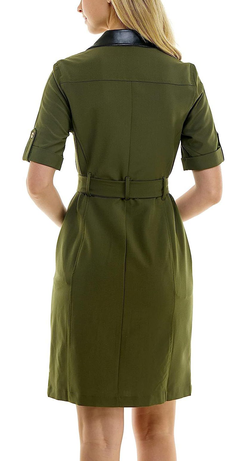 Sharkskin Shirtdress with Pleather Trims
