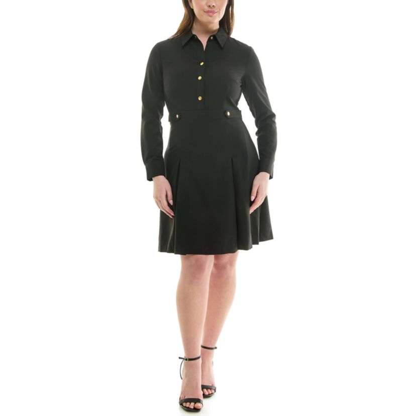 Inverted Pleat Long Sleeve Detailed Waist Shirt Dress