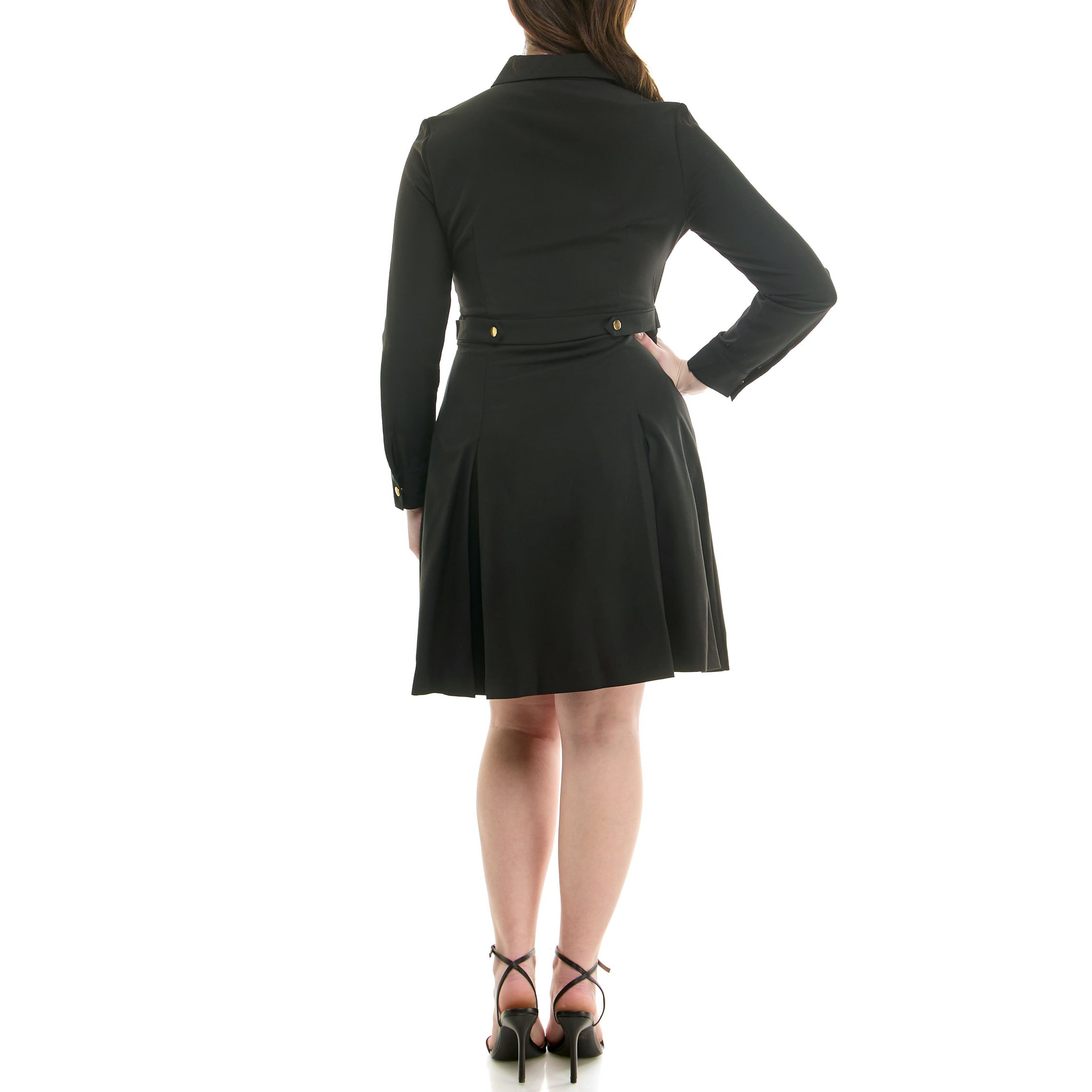 Inverted Pleat Long Sleeve Detailed Waist Shirt Dress