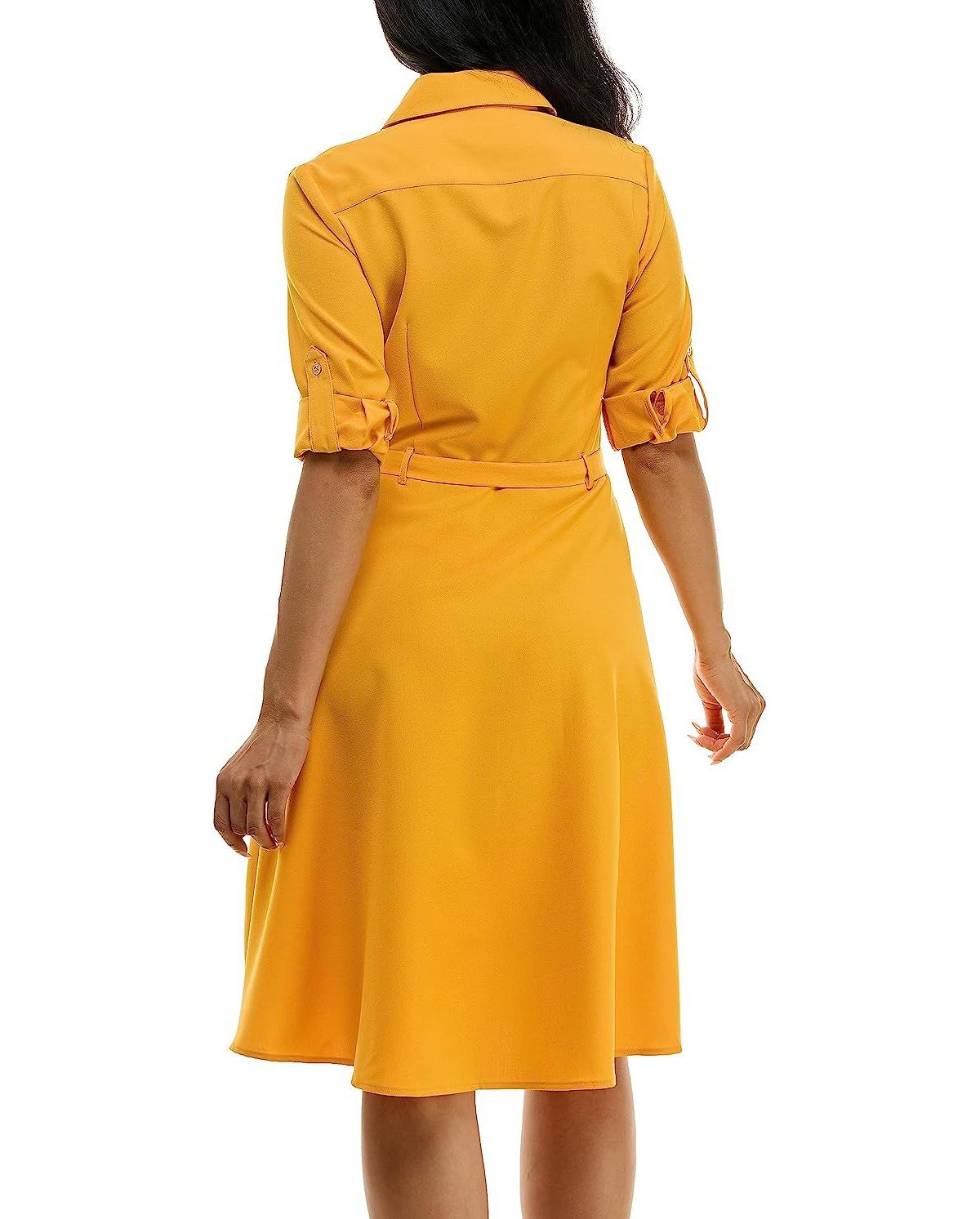 3/4 Sleeve Button To Hem Sharkskin Shirtdress