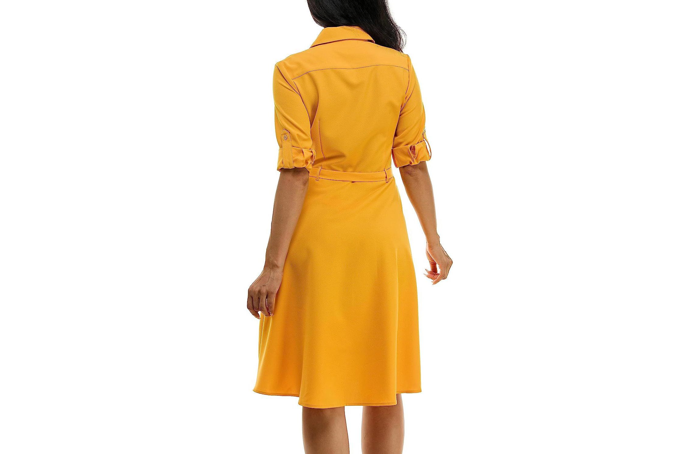 3/4 Sleeve Button To Hem Sharkskin Shirtdress