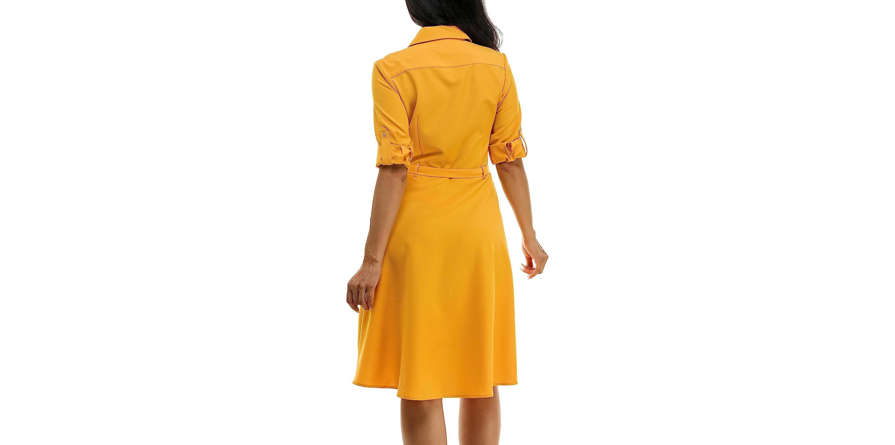 3/4 Sleeve Button To Hem Sharkskin Shirtdress