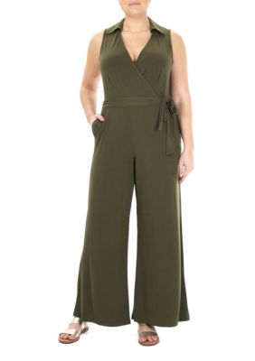 Nina Leonard Women's Sleeveless Surplice Jumpsuit With Self Belt, XL