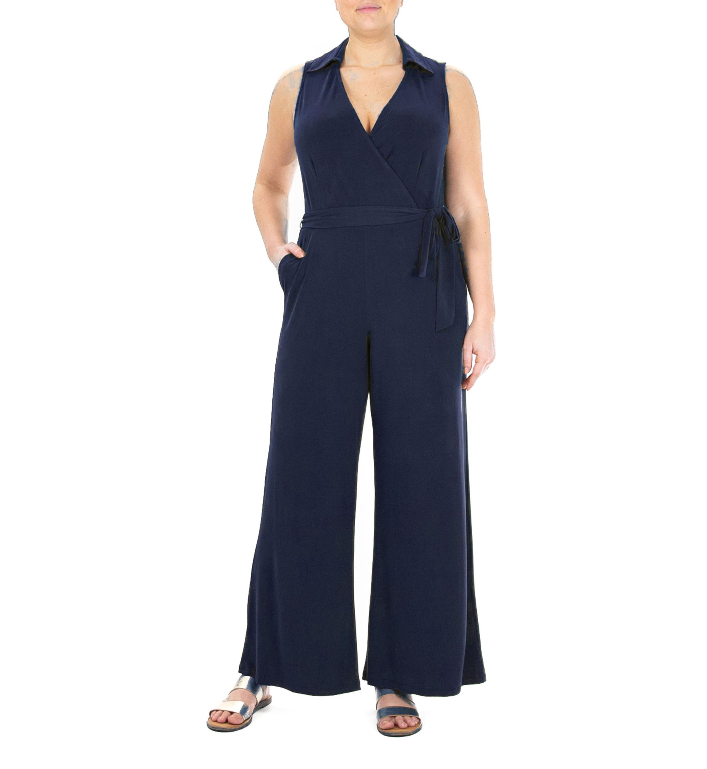 Sleeveless Surplice Jumpsuit With Self Belt