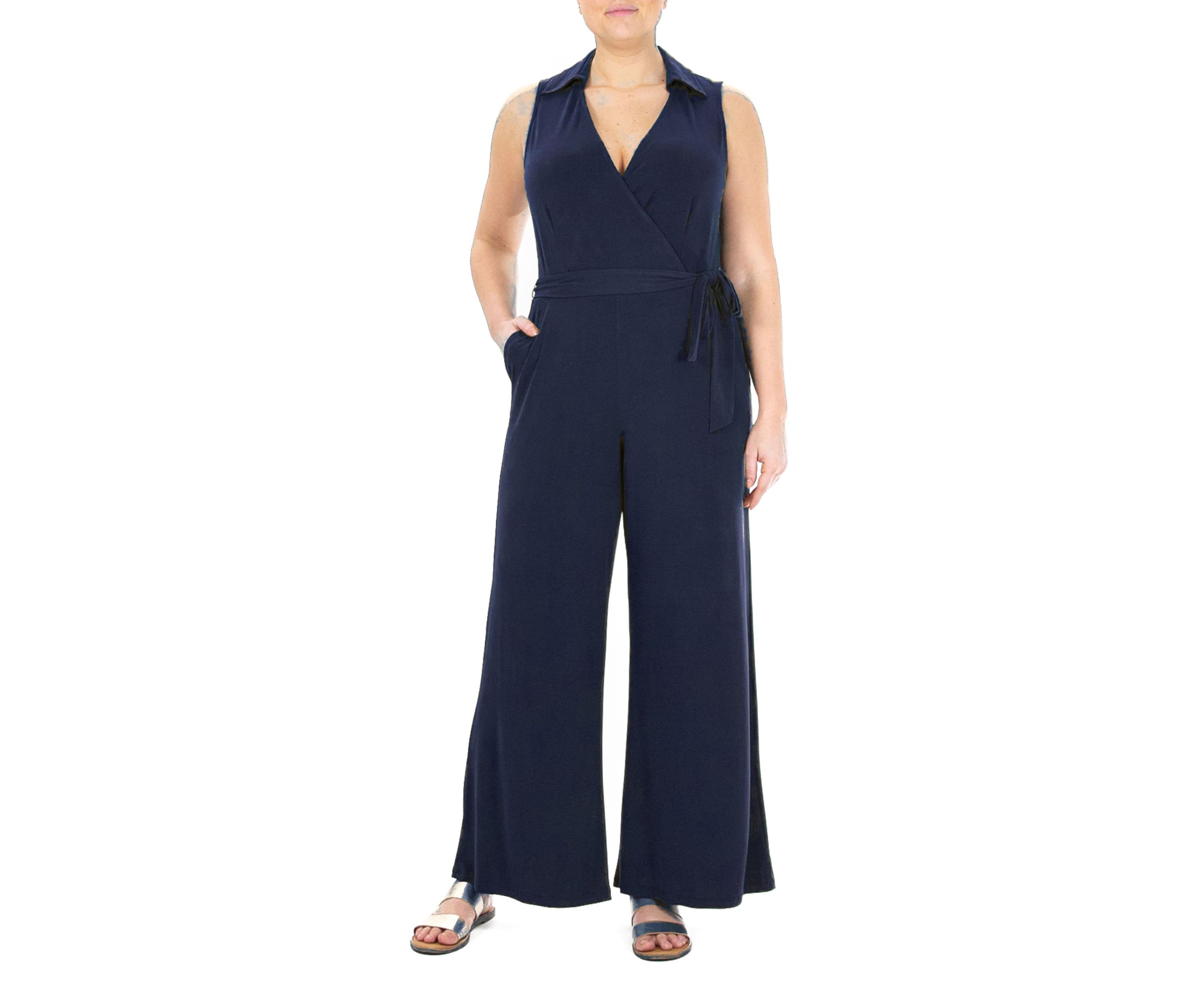 Sleeveless Surplice Jumpsuit With Self Belt