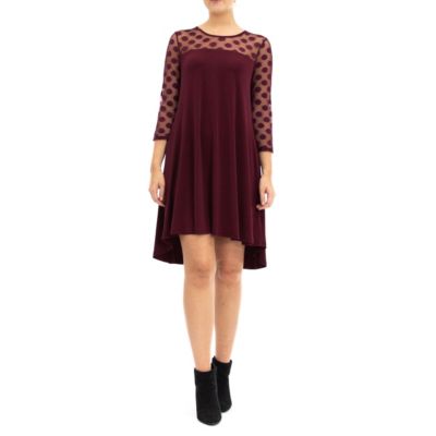 Nina Leonard Women's 3/4 Sleeve Trapeze Dress With Dot Illusion Yoke, XL