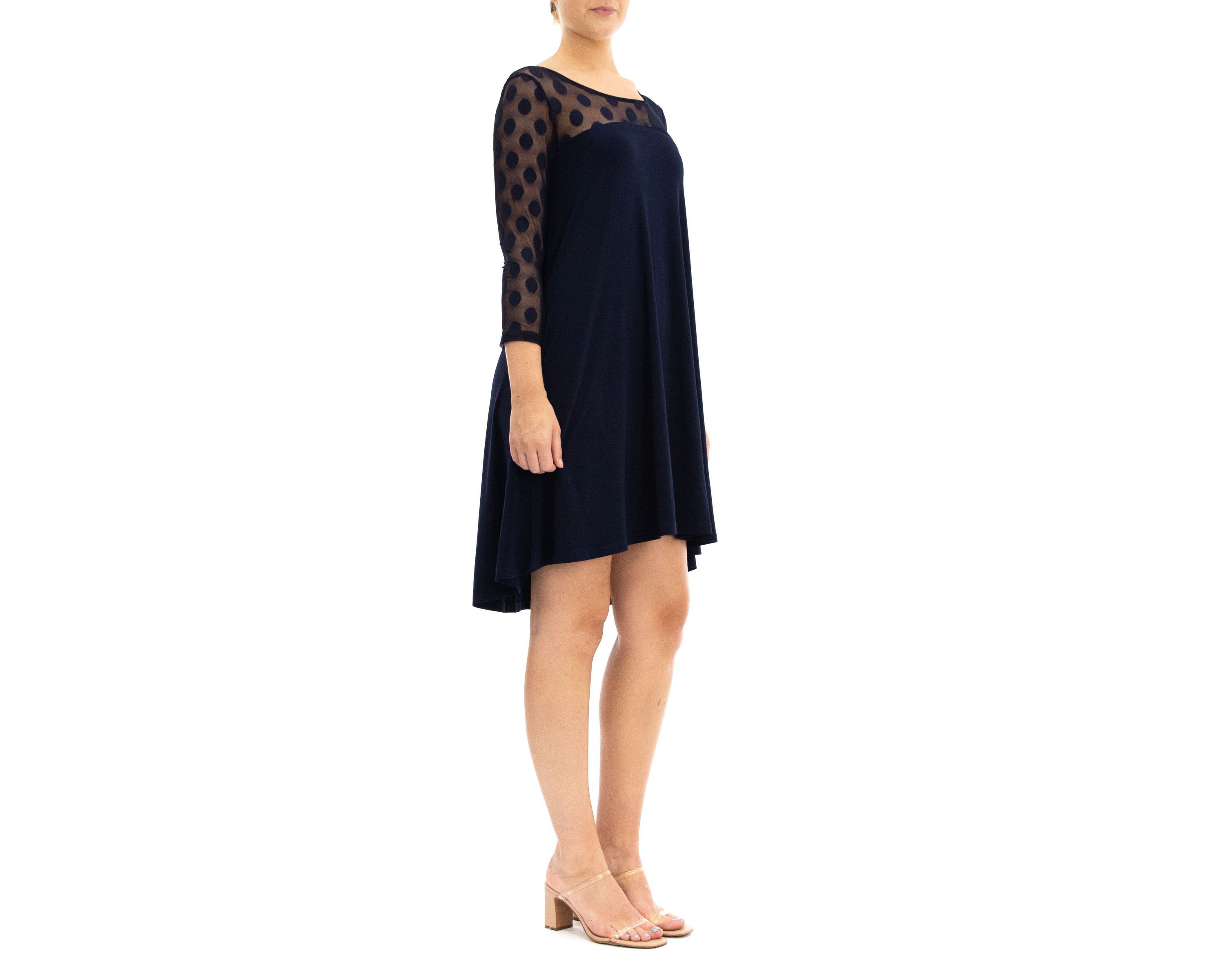 3/4 Sleeve Trapeze Dress With Dot Illusion Yoke