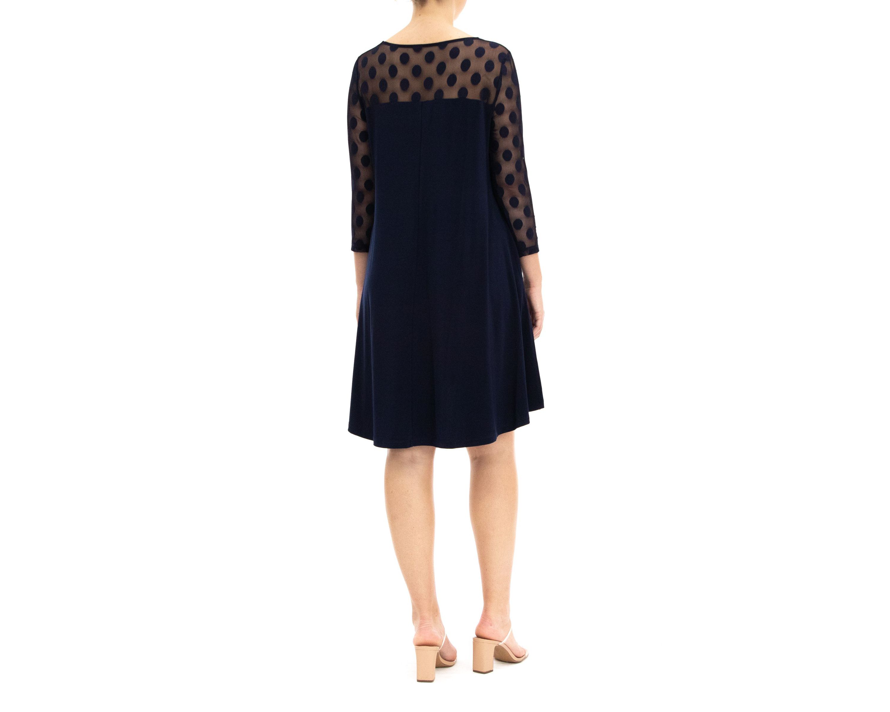 3/4 Sleeve Trapeze Dress With Dot Illusion Yoke