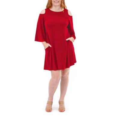 Nina Leonard Women's Cold Shoulder Trapeze Dress, Red, Small